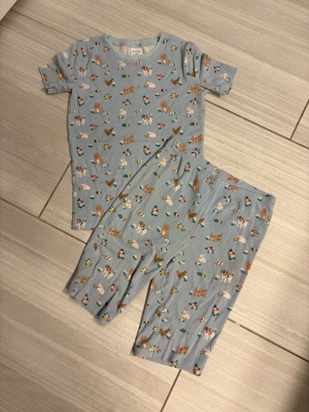 Mini Boden Light Blue Animal & Floral Kids Pajama Set